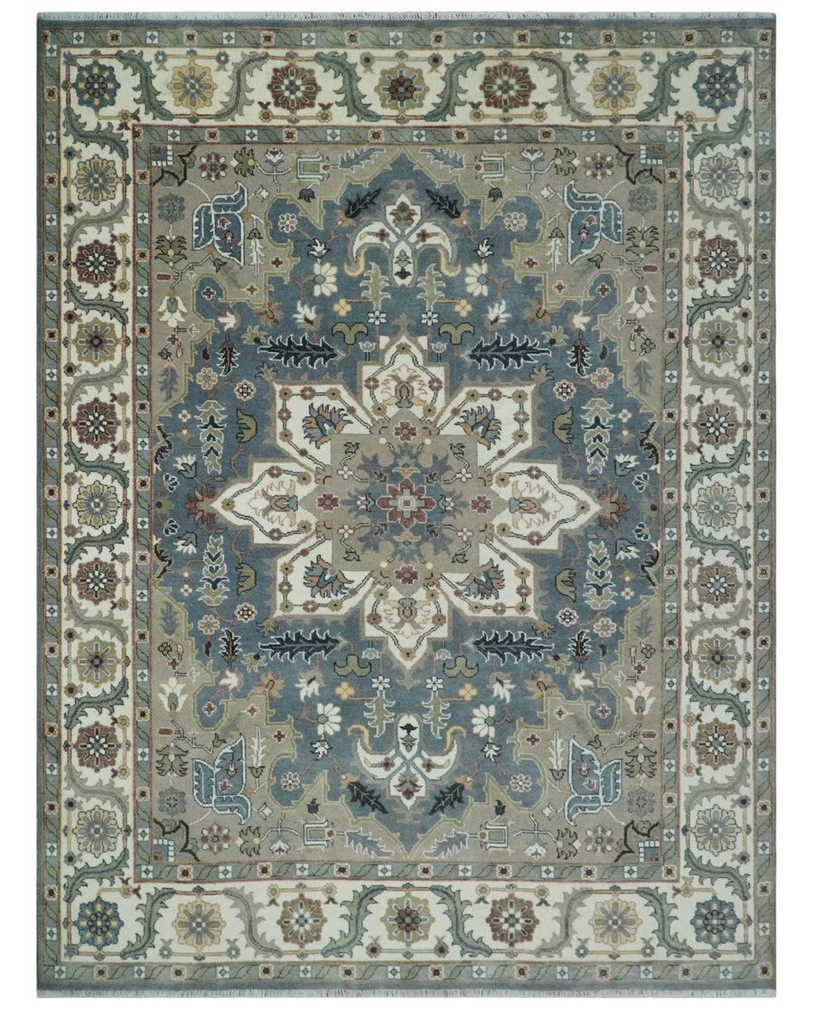 Custom Made Fine Knots Hand Knotted Ivory, Taupe and Olive Traditional Wool Rug - The Rug Decor