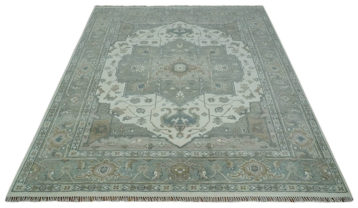Custom Made Gray, Ivory and Silver Hand knotted Traditional Medallion wool Area Rug - The Rug Decor