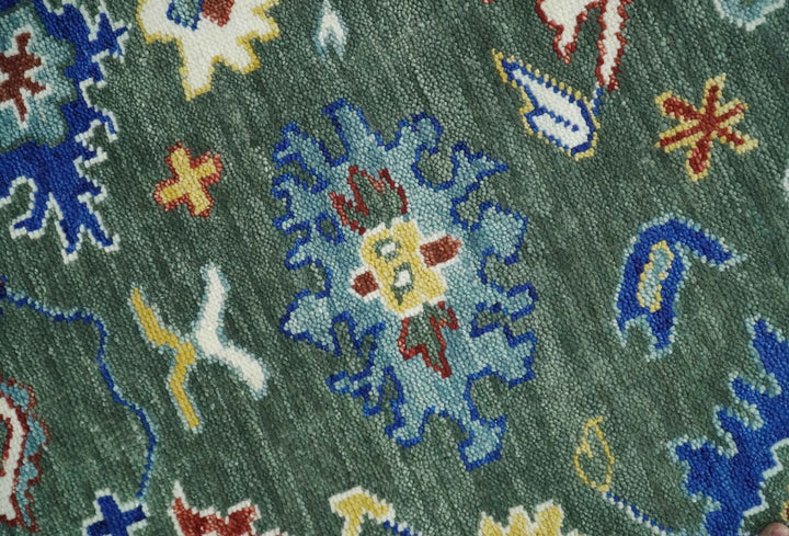 Custom Made Green and Ivory Colorful Hand knotted Traditional Oushak wool Area Rug - The Rug Decor