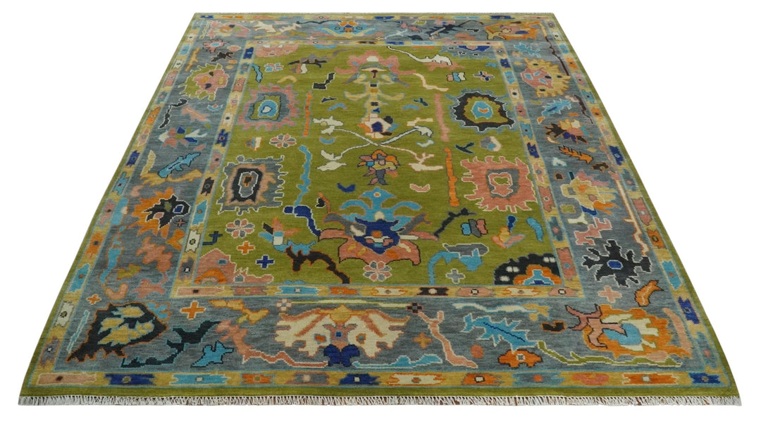 Custom Made Green, Gray and Peach Colorful Hand knotted Traditional Oushak wool Area Rug - The Rug Decor