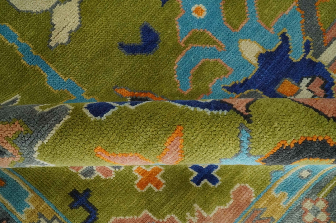 Custom Made Green, Gray and Peach Colorful Hand knotted Traditional Oushak wool Area Rug - The Rug Decor
