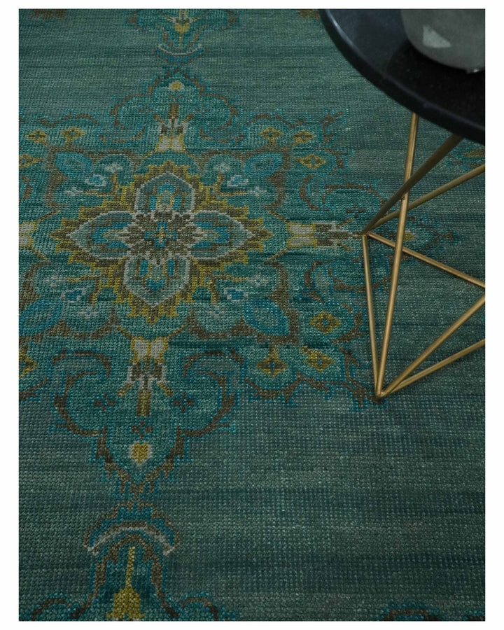 Custom Made Green Hand Knotted Antique Style Multi Size Traditional Wool Rug - The Rug Decor
