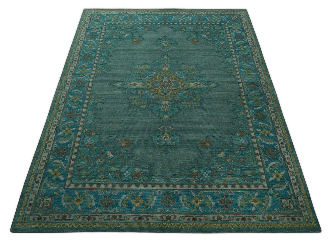 Custom Made Green Hand Knotted Antique Style Multi Size Traditional Wool Rug - The Rug Decor