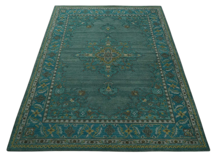 Custom Made Green Hand Knotted Antique Style Multi Size Traditional Wool Rug - The Rug Decor