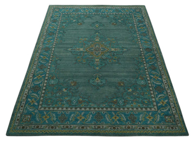 Custom Made Green Hand Knotted Antique Style Multi Size Traditional Wool Rug - The Rug Decor