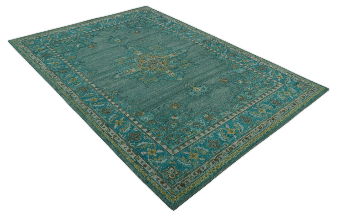 Custom Made Green Hand Knotted Antique Style Multi Size Traditional Wool Rug - The Rug Decor