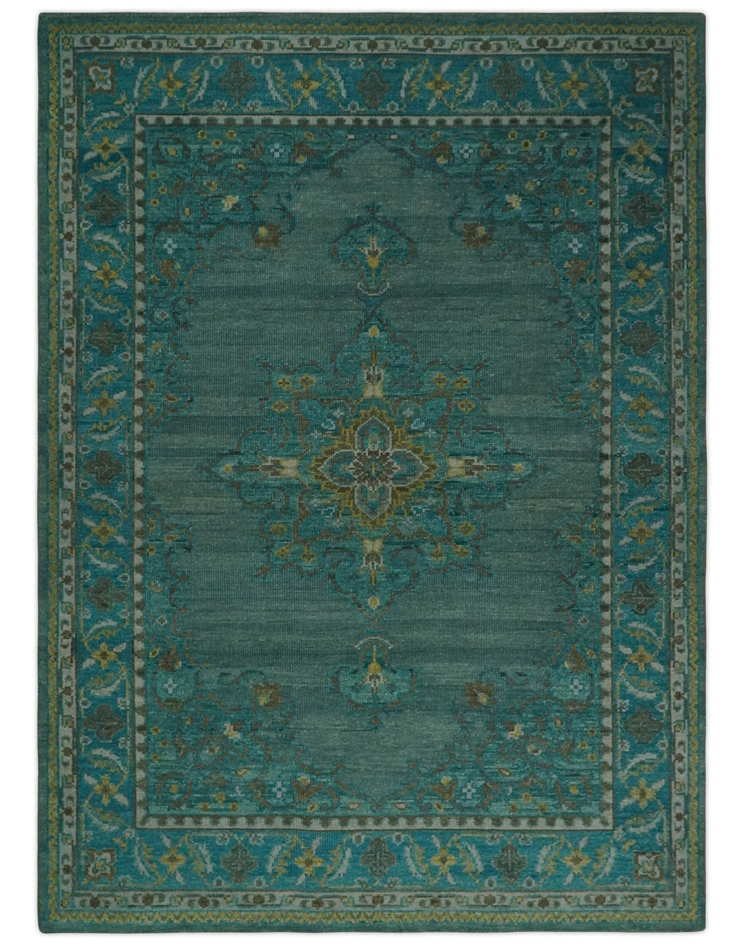 Custom Made Green Hand Knotted Antique Style Multi Size Traditional Wool Rug - The Rug Decor