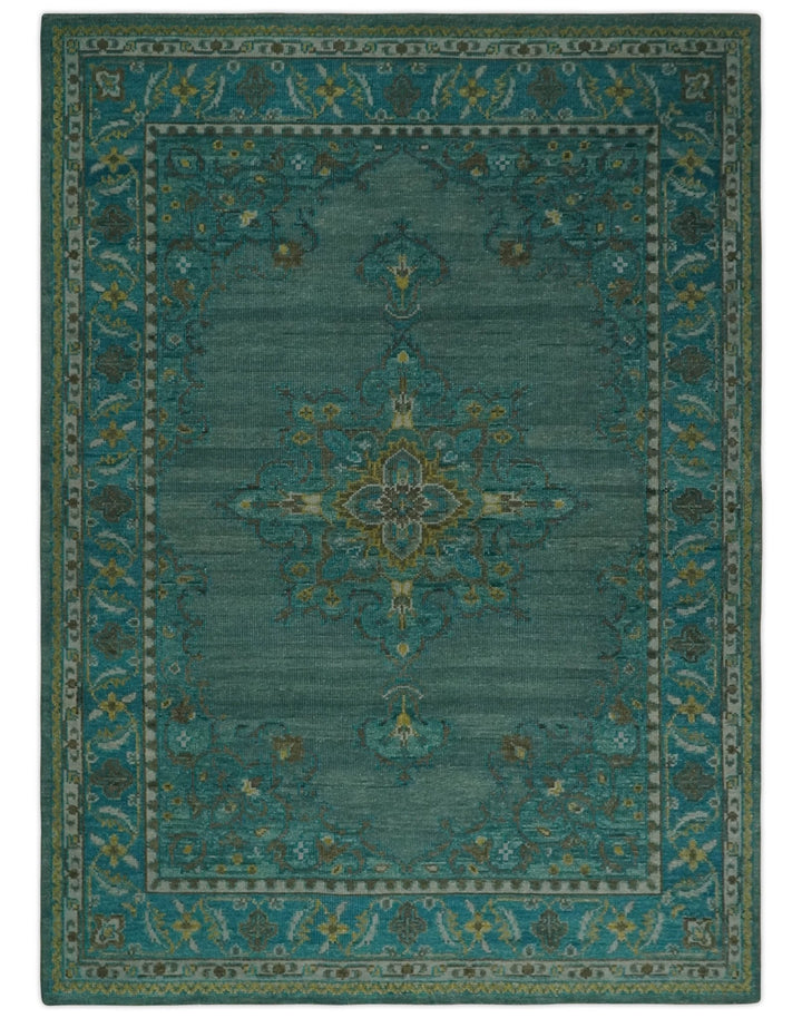 Custom Made Green Hand Knotted Antique Style Multi Size Traditional Wool Rug - The Rug Decor