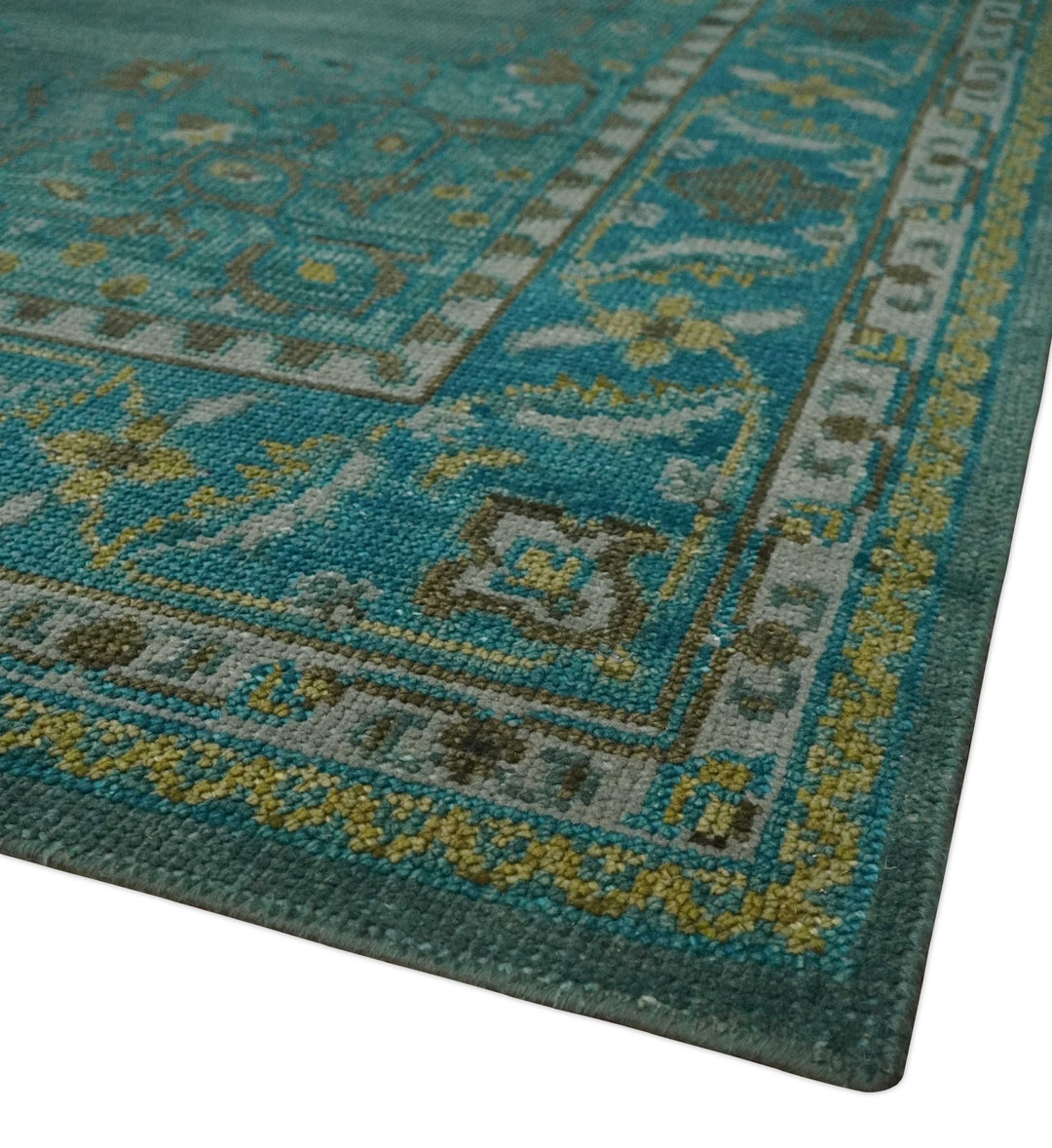 Custom Made Green Hand Knotted Antique Style Multi Size Traditional Wool Rug - The Rug Decor