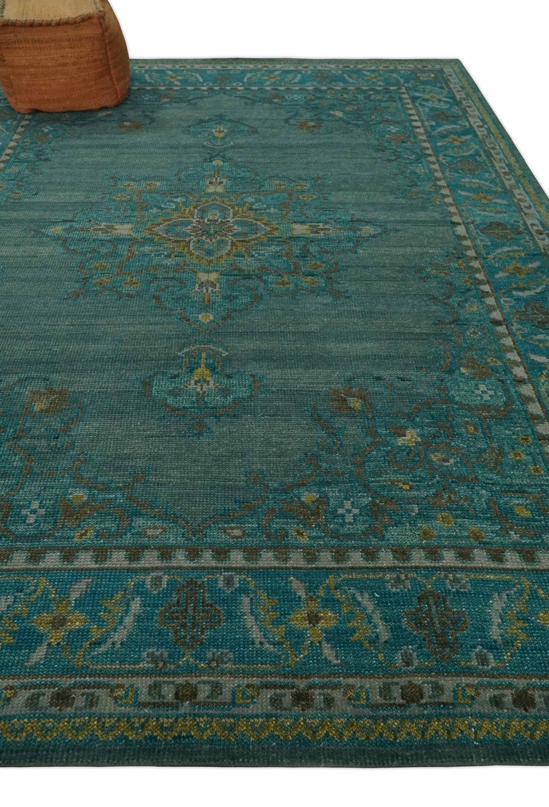 Custom Made Green Hand Knotted Antique Style Multi Size Traditional Wool Rug - The Rug Decor