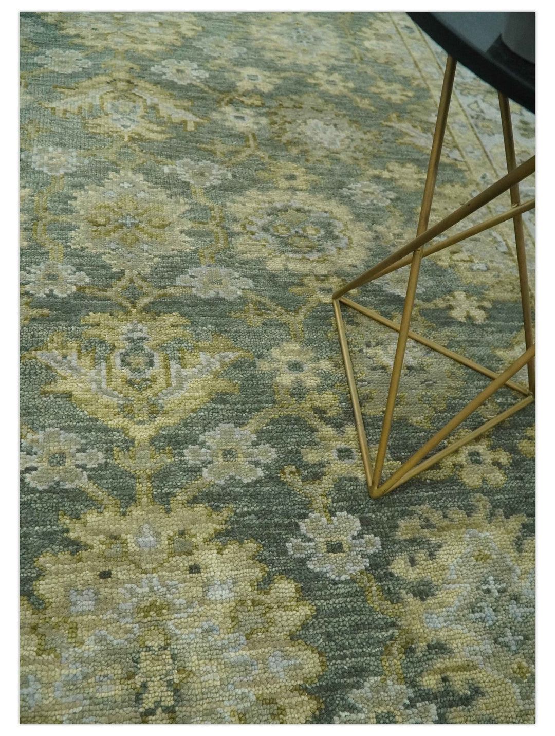 Custom Made Green, Silver and Olive Hand knotted Traditional Oushak Wool Area Rug - The Rug Decor