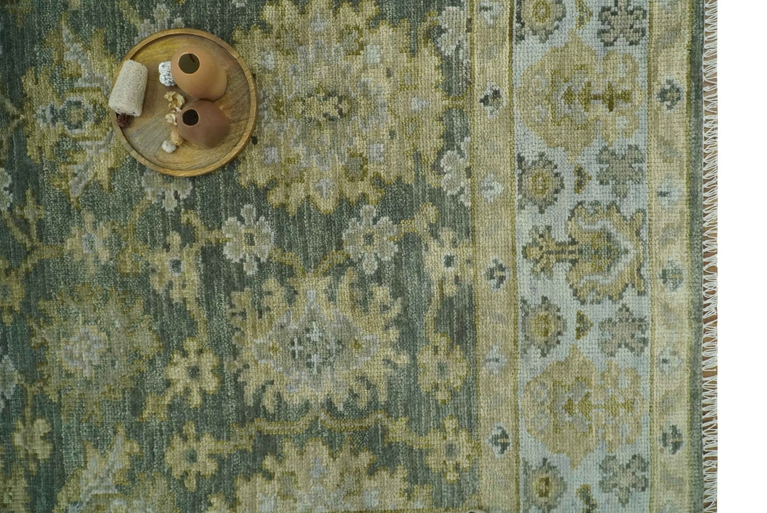 Custom Made Green, Silver and Olive Hand knotted Traditional Oushak Wool Area Rug - The Rug Decor