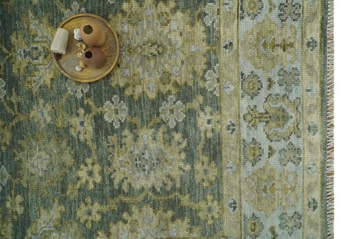Custom Made Green, Silver and Olive Hand knotted Traditional Oushak Wool Area Rug - The Rug Decor