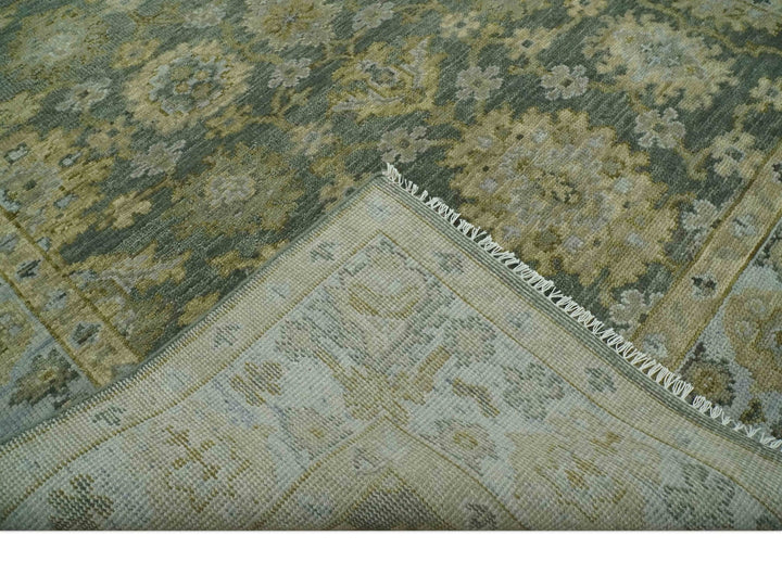 Custom Made Green, Silver and Olive Hand knotted Traditional Oushak Wool Area Rug - The Rug Decor