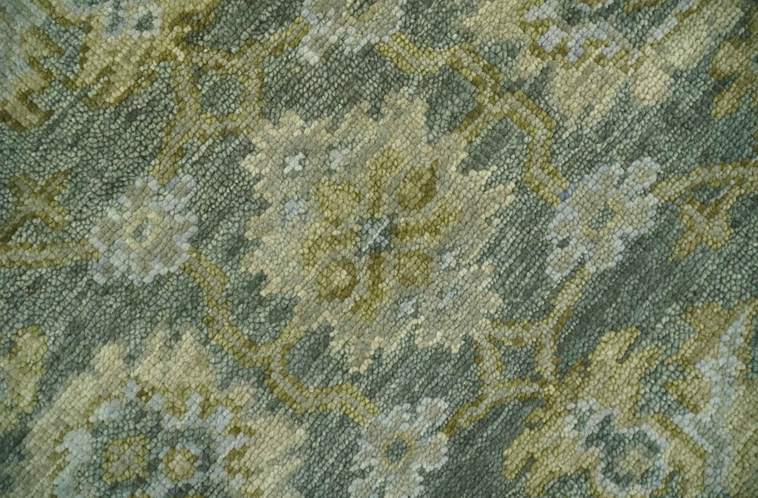 Custom Made Green, Silver and Olive Hand knotted Traditional Oushak Wool Area Rug - The Rug Decor