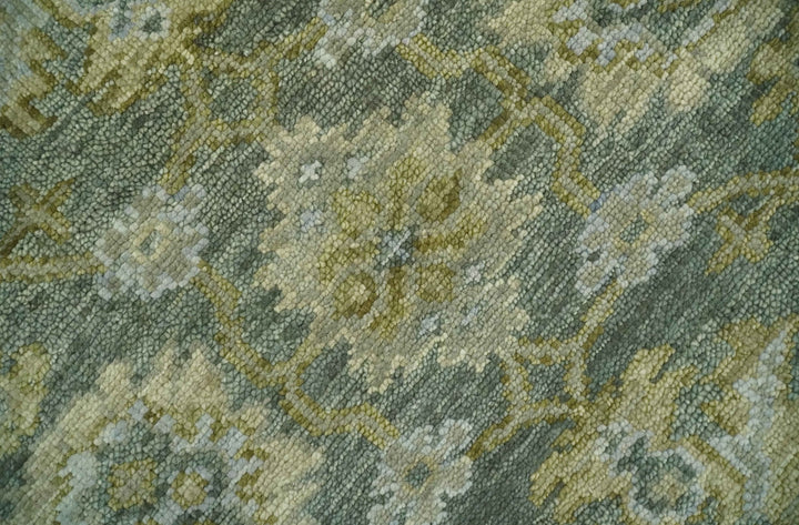 Custom Made Green, Silver and Olive Hand knotted Traditional Oushak Wool Area Rug - The Rug Decor