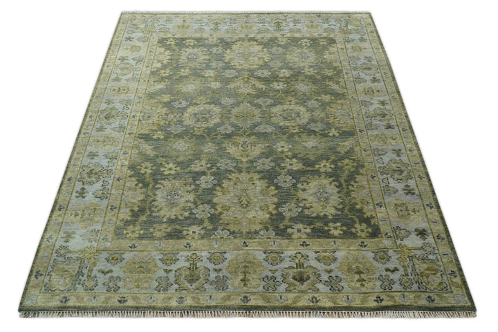 Custom Made Green, Silver and Olive Hand knotted Traditional Oushak Wool Area Rug - The Rug Decor