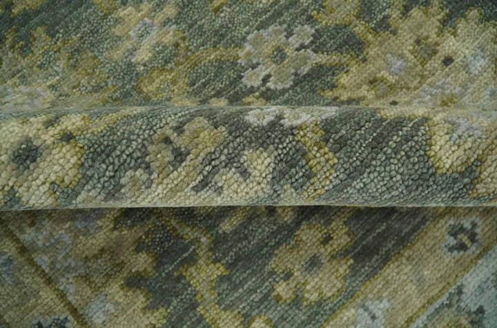 Custom Made Green, Silver and Olive Hand knotted Traditional Oushak Wool Area Rug - The Rug Decor