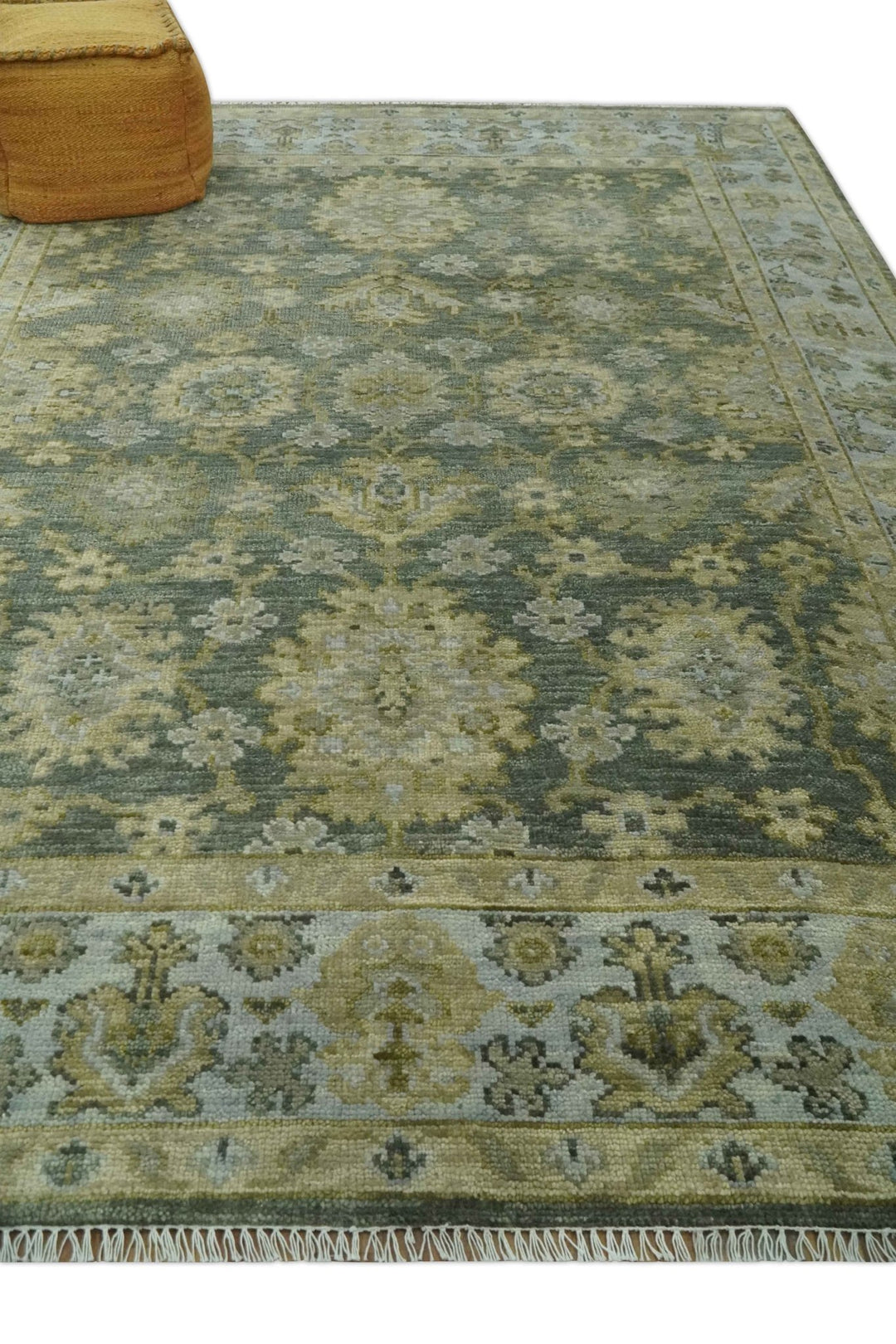 Custom Made Green, Silver and Olive Hand knotted Traditional Oushak Wool Area Rug - The Rug Decor