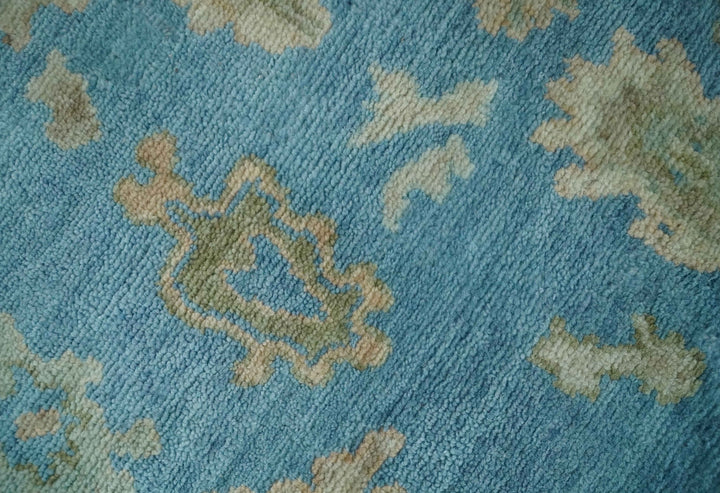 Custom Made Hand knotted Blue and Beige Traditional Oushak Wool Area Rug - The Rug Decor