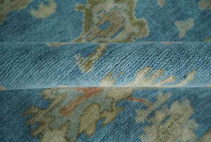 Custom Made Hand knotted Blue and Beige Traditional Oushak Wool Area Rug - The Rug Decor