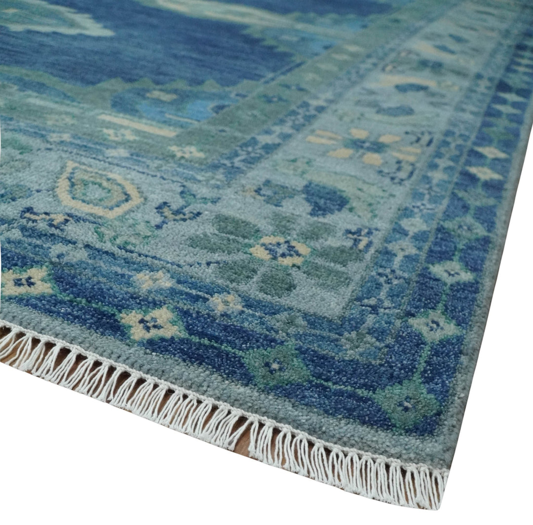 Custom Made Hand Knotted Blue and Silver Traditional Antique Style Wool Rug - The Rug Decor