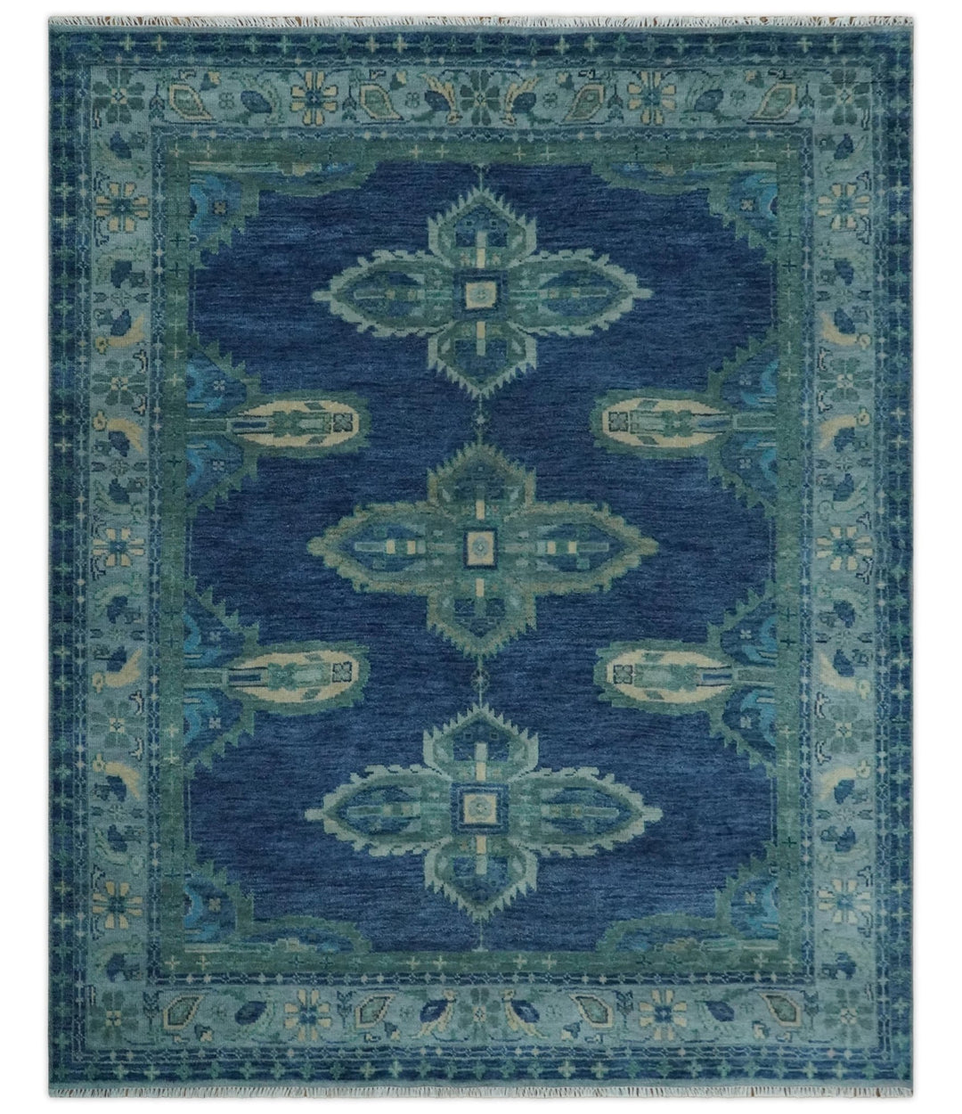 Custom Made Hand Knotted Blue and Silver Traditional Antique Style Wool Rug - The Rug Decor
