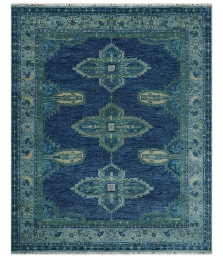 Custom Made Hand Knotted Blue and Silver Traditional Antique Style Wool Rug - The Rug Decor