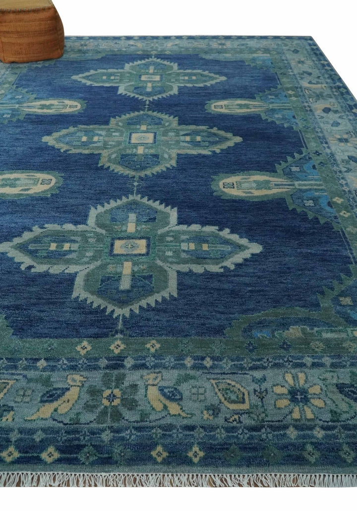 Custom Made Hand Knotted Blue and Silver Traditional Antique Style Wool Rug - The Rug Decor