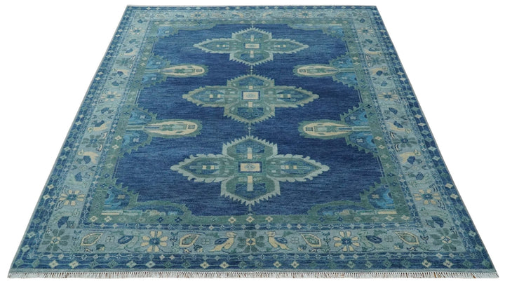 Custom Made Hand Knotted Blue and Silver Traditional Antique Style Wool Rug - The Rug Decor
