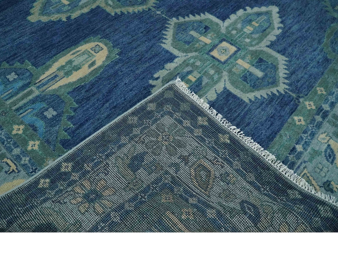 Custom Made Hand Knotted Blue and Silver Traditional Antique Style Wool Rug - The Rug Decor