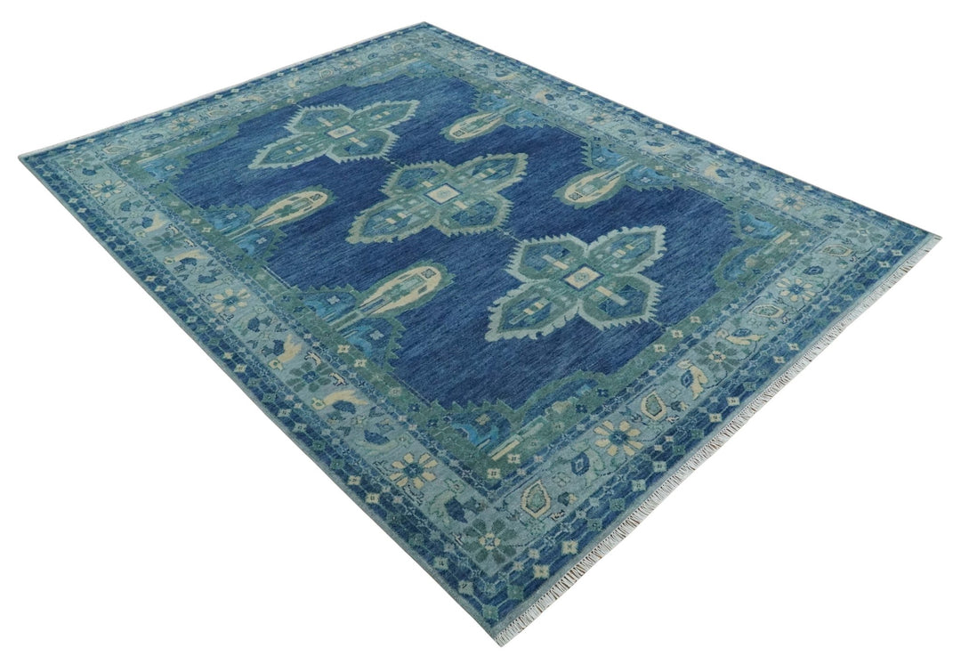 Custom Made Hand Knotted Blue and Silver Traditional Antique Style Wool Rug - The Rug Decor