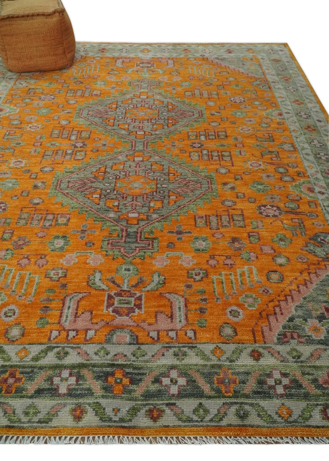 Custom Made Hand Knotted Carrot Red and Silver Oriental Traditional Wool Area Rug | TRDCP1616 - The Rug Decor