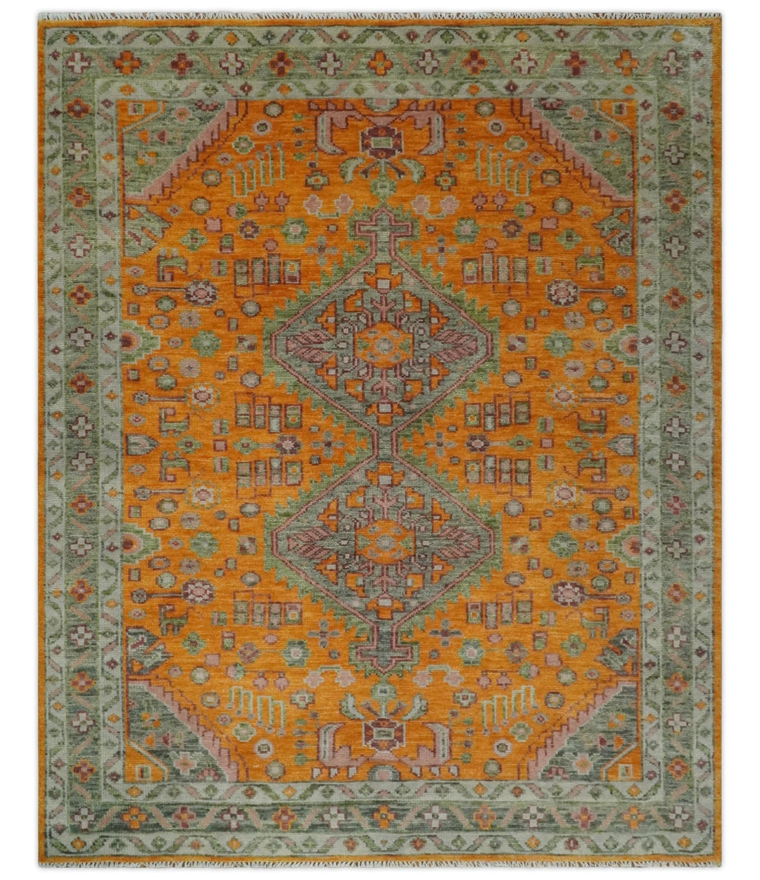Custom Made Hand Knotted Carrot Red and Silver Oriental Traditional Wool Area Rug | TRDCP1616 - The Rug Decor