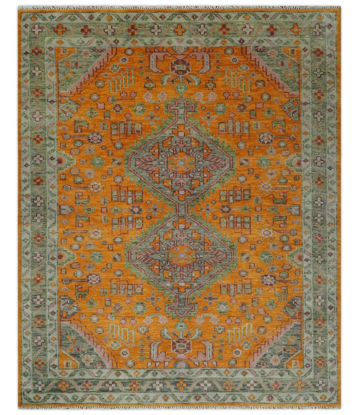 Custom Made Hand Knotted Carrot Red and Silver Oriental Traditional Wool Area Rug | TRDCP1616 - The Rug Decor