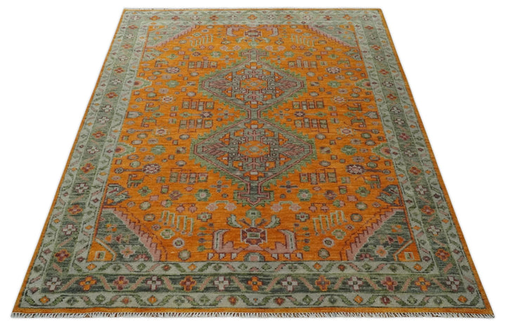Custom Made Hand Knotted Carrot Red and Silver Oriental Traditional Wool Area Rug | TRDCP1616 - The Rug Decor