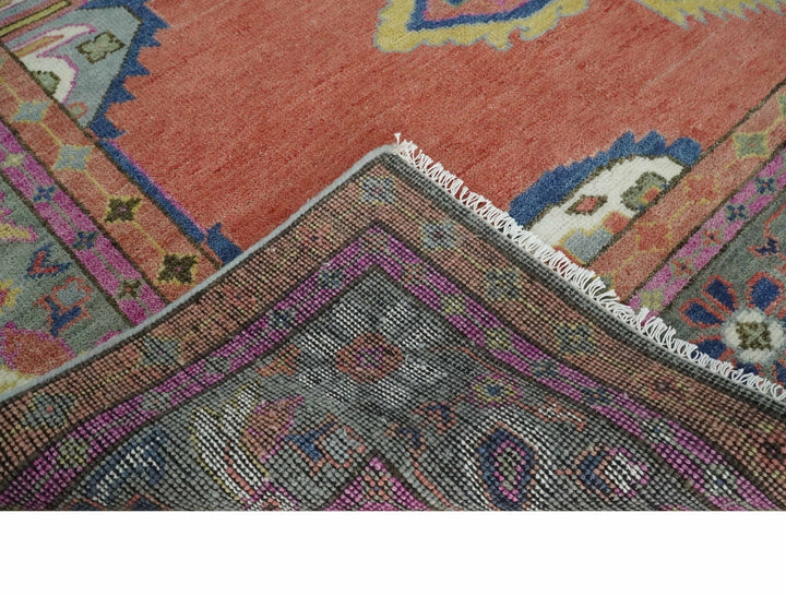 Custom Made Hand Knotted Dark Peach and Silver Traditional Wool Rug - The Rug Decor