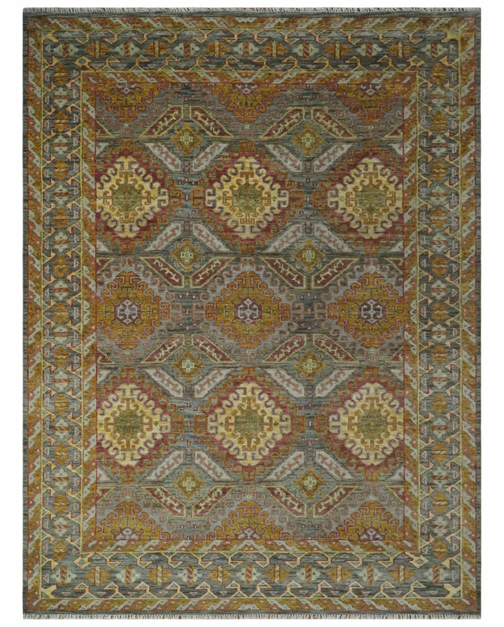 Custom Made Hand Knotted Gold and Gray Multi Size Oriental Traditional Wool Area Rug - The Rug Decor