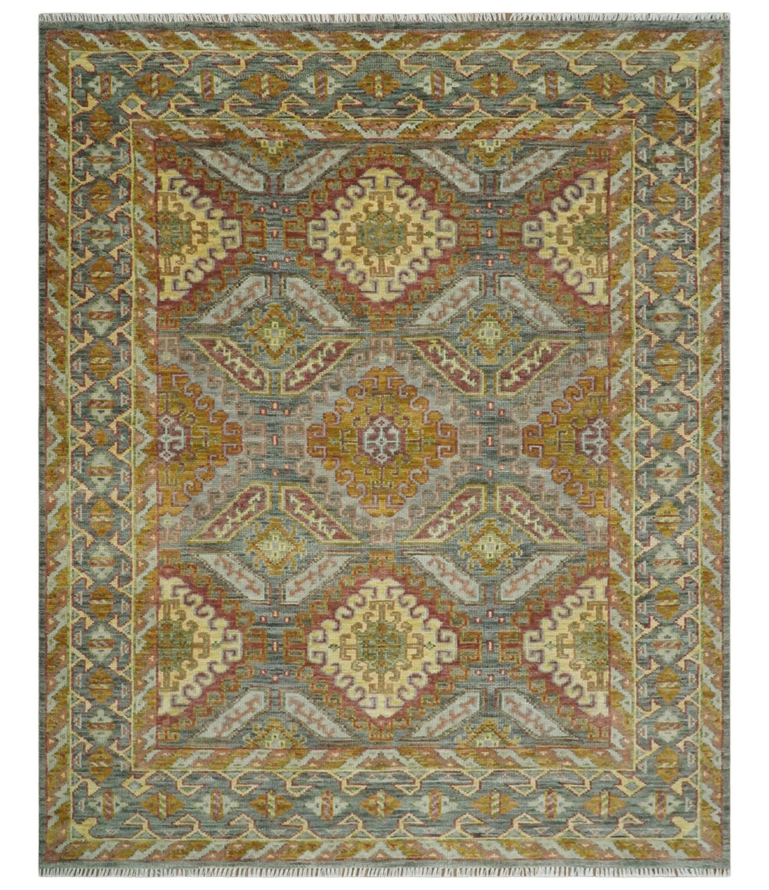 Custom Made Hand Knotted Gold and Gray Multi Size Oriental Traditional Wool Area Rug - The Rug Decor