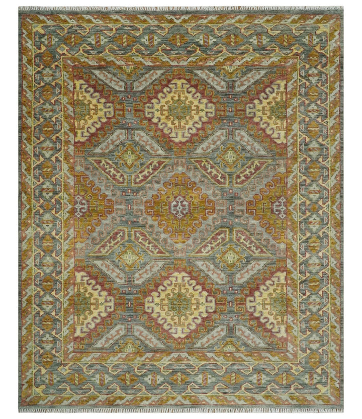 Custom Made Hand Knotted Gold and Gray Multi Size Oriental Traditional Wool Area Rug - The Rug Decor