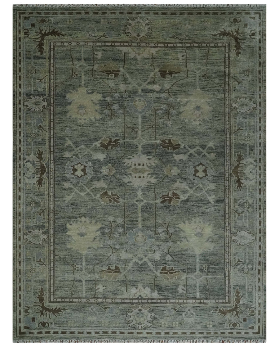 Custom Made Hand Knotted Gray and Brown Oriental Oushak Multi Size Traditional Wool Areaa Rug - The Rug Decor