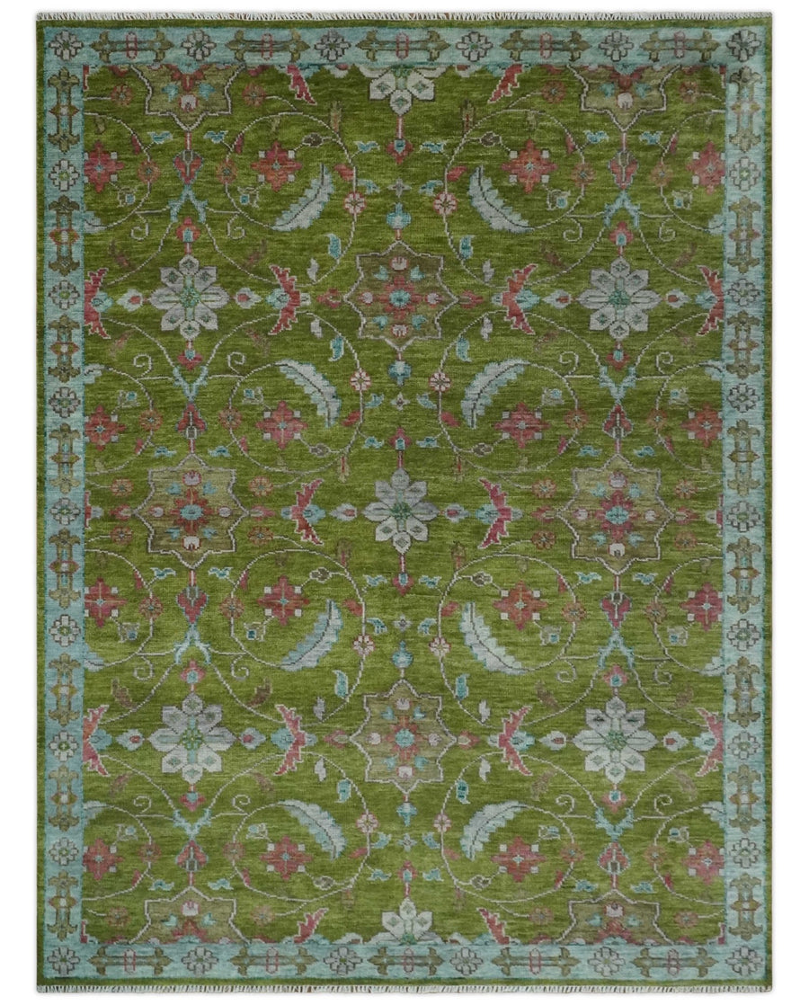 Custom Made Hand Knotted Green, Silver and Maroon Traditional Wool Area Rug - The Rug Decor