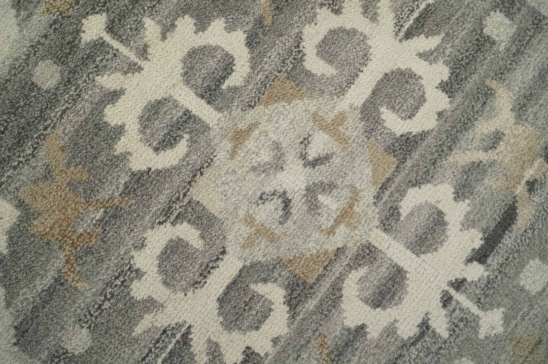 Custom Made Hand Knotted Ivory and Charcoal Medallion Pattern Wool Area Rug - The Rug Decor
