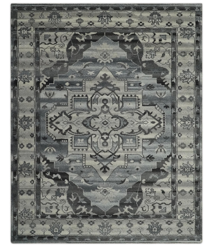 Custom Made Hand Knotted Ivory and Charcoal Traditional Wool Area Rug - The Rug Decor