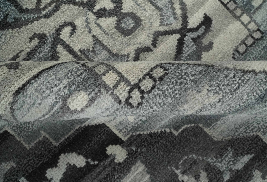 Custom Made Hand Knotted Ivory and Charcoal Traditional Wool Area Rug - The Rug Decor