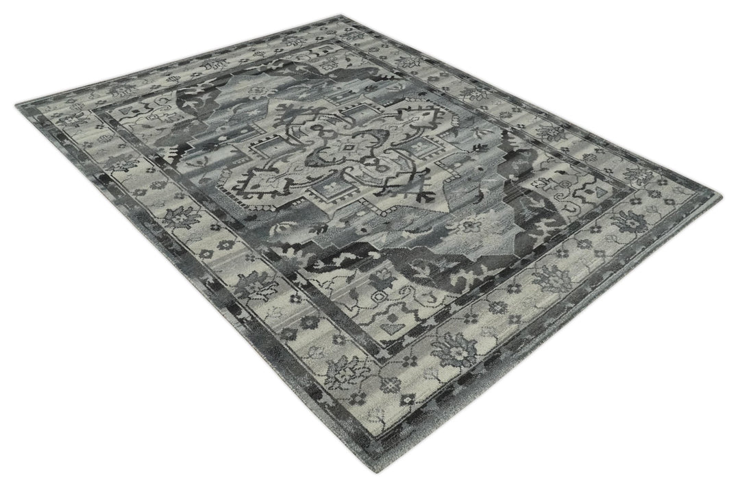 Custom Made Hand Knotted Ivory and Charcoal Traditional Wool Area Rug - The Rug Decor