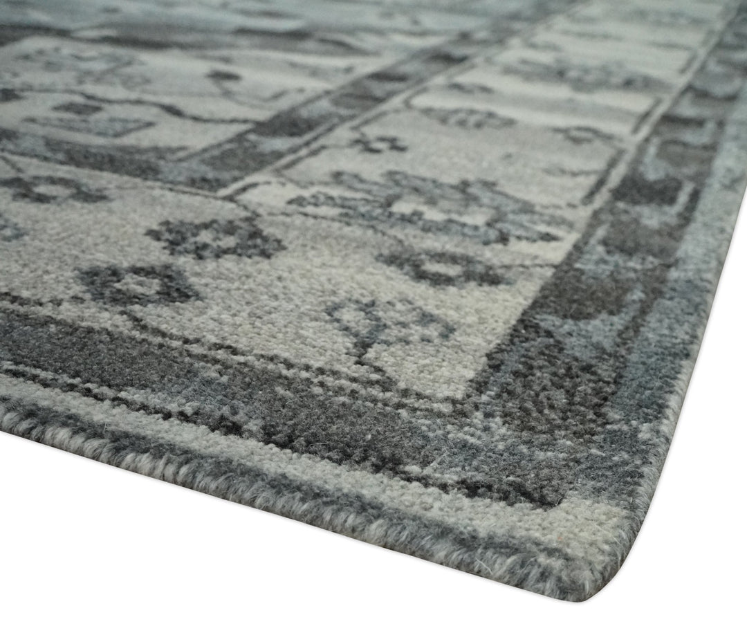 Custom Made Hand Knotted Ivory and Charcoal Traditional Wool Area Rug - The Rug Decor