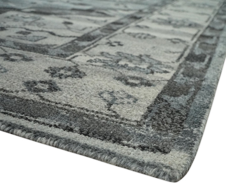 Custom Made Hand Knotted Ivory and Charcoal Traditional Wool Area Rug - The Rug Decor