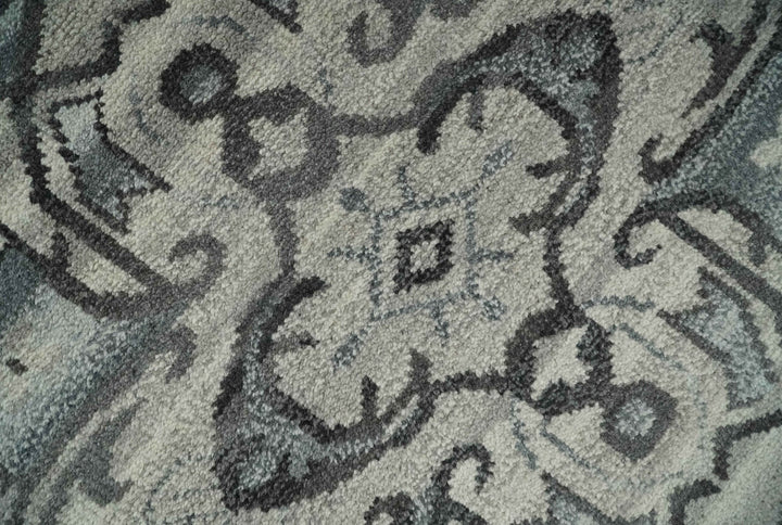 Custom Made Hand Knotted Ivory and Charcoal Traditional Wool Area Rug - The Rug Decor