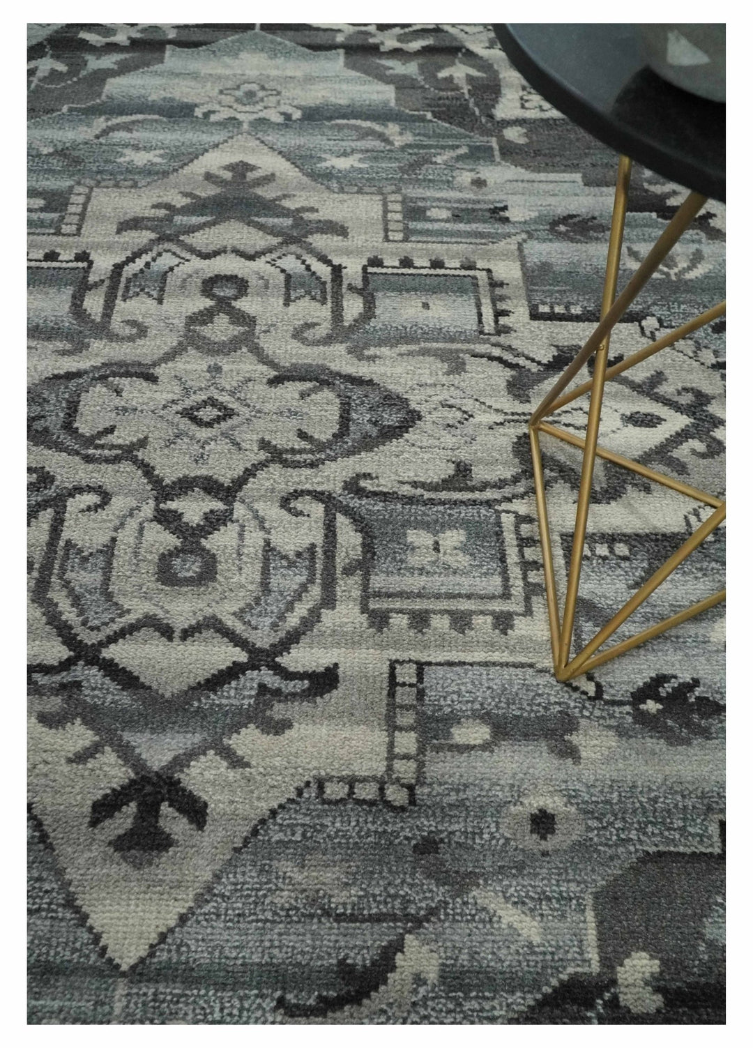 Custom Made Hand Knotted Ivory and Charcoal Traditional Wool Area Rug - The Rug Decor